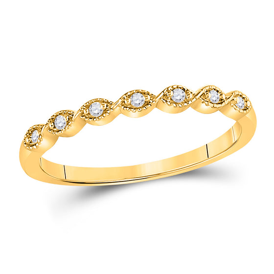 14k Yellow Gold Womens Round Diamond Classic Stackable Band Ring 1/20 Cttw