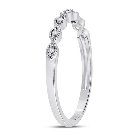 14k White Gold Womens Round Diamond Classic Stackable Band Ring 1/20 Cttw