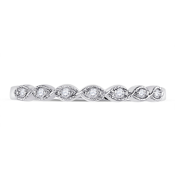 14k White Gold Womens Round Diamond Classic Stackable Band Ring 1/20 Cttw