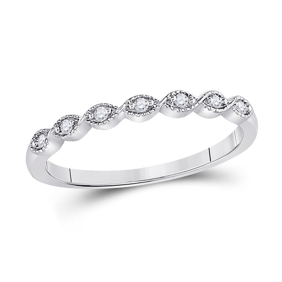 14k White Gold Womens Round Diamond Classic Stackable Band Ring 1/20 Cttw