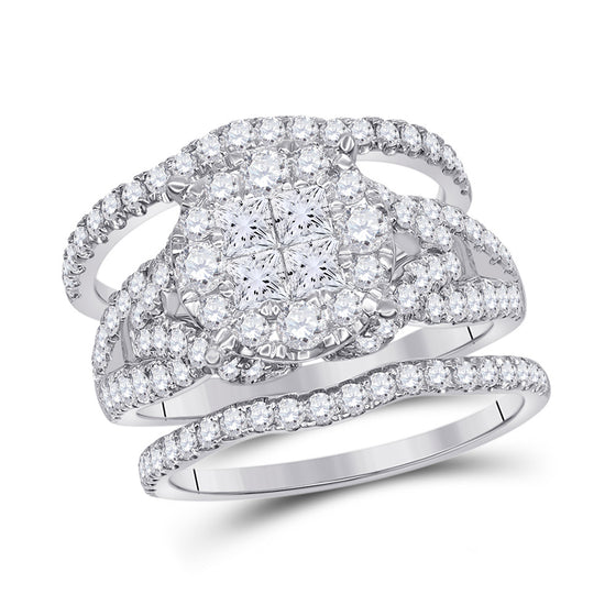 14k White Gold Princess Diamond Bridal Wedding Ring Band Set 2 Cttw