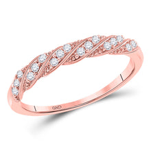  10k Rose Gold Womens Round Diamond Stackable Band Ring 1/8 Cttw