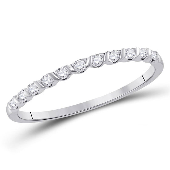 10k White Gold Womens Round Diamond Single Row Stackable Band Ring 1/6 Cttw