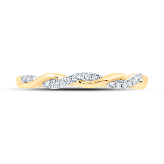 10k Yellow Gold Womens Round Diamond Twist Stackable Band Ring 1/12 Cttw