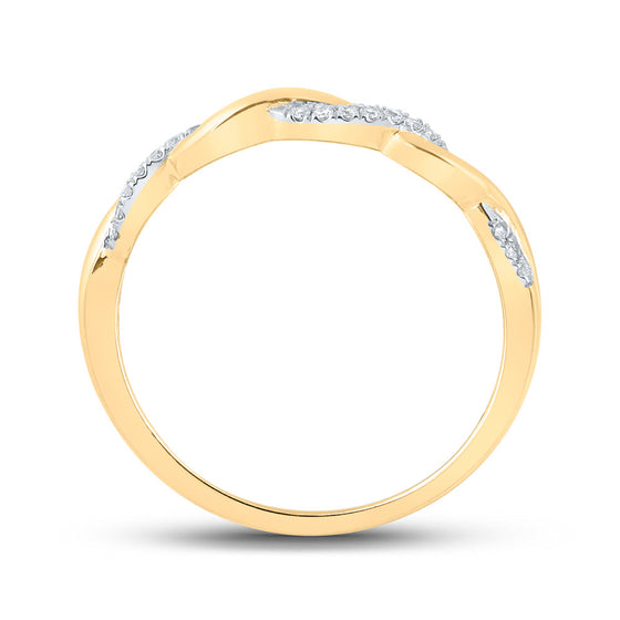 10k Yellow Gold Womens Round Diamond Twist Stackable Band Ring 1/12 Cttw