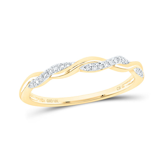 10k Yellow Gold Womens Round Diamond Twist Stackable Band Ring 1/12 Cttw