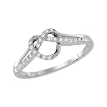  10k White Gold Womens Round Diamond Knot Heart Ring 1/8 Cttw