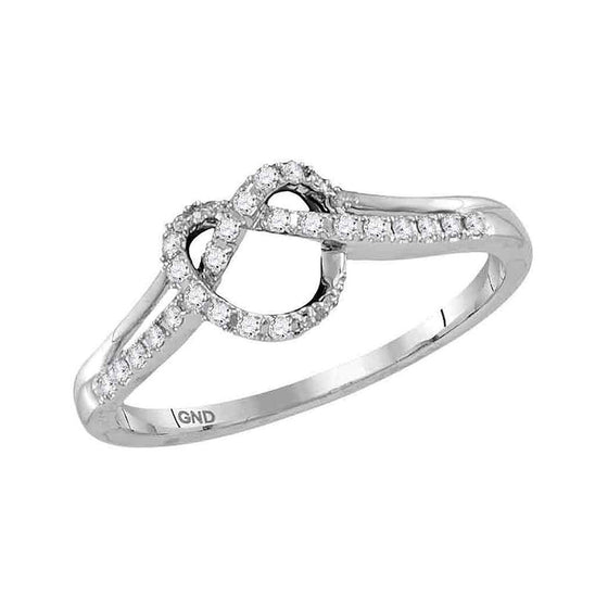 10k White Gold Womens Round Diamond Knot Heart Ring 1/8 Cttw
