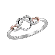 10k Two-tone White Gold Womens Round Diamond Infinity Knot Heart Ring 1/10 Cttw