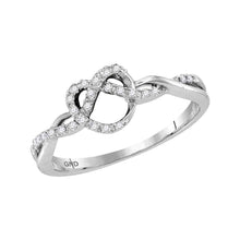  10k White Gold Womens Round Diamond Heart Pretzel Ring 1/8 Cttw