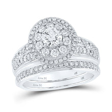  14k White Gold Round Diamond Bridal Wedding Ring Band Set 1-1/5 Cttw