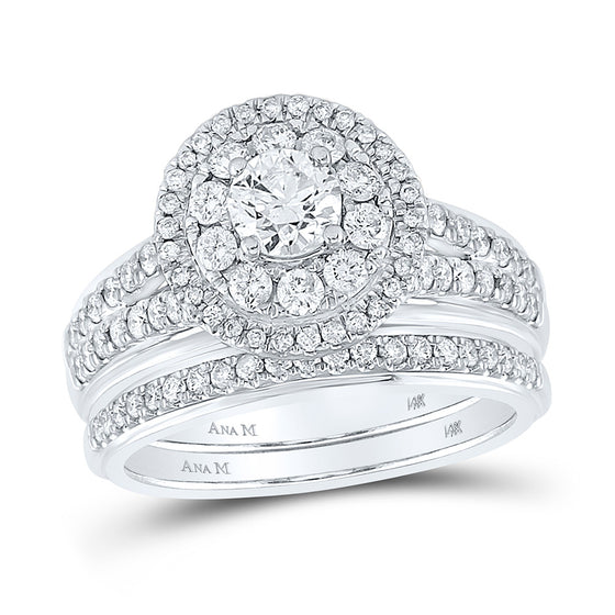 14k White Gold Round Diamond Bridal Wedding Ring Band Set 1-1/5 Cttw