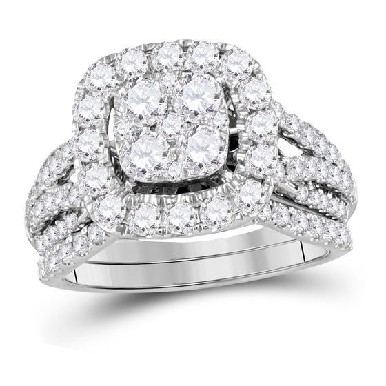 14k White Gold Round Diamond Bridal Wedding Ring Band Set 2 Cttw