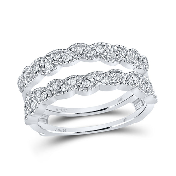 14k White Gold Womens Round Diamond Milgrain Solitaire Enhancer Wedding Band 1/3 Cttw