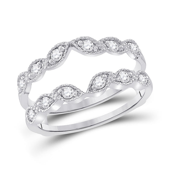 14k White Gold Womens Round Diamond Milgrain Wrap Ring Guard Enhancer 1/3 Cttw