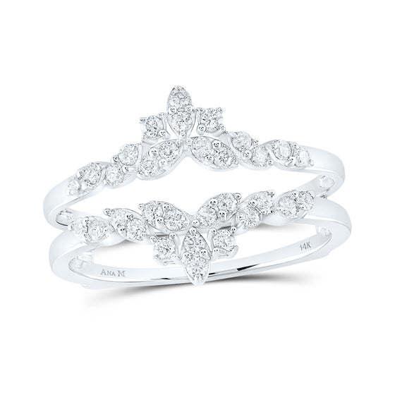 14k White Gold Womens Round Diamond Fashion Wrap Ring Guard Enhancer 1/3 Cttw