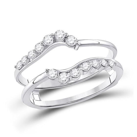 14k White Gold Womens Round Diamond Journey Solitaire Enhancer Wedding Band 1/3 Cttw