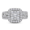 14k White Gold Round Diamond Cluster Bridal Wedding Engagement Ring 1-1/2 Cttw