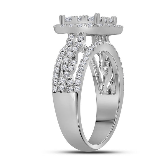 14k White Gold Round Diamond Cluster Bridal Wedding Engagement Ring 1-1/2 Cttw