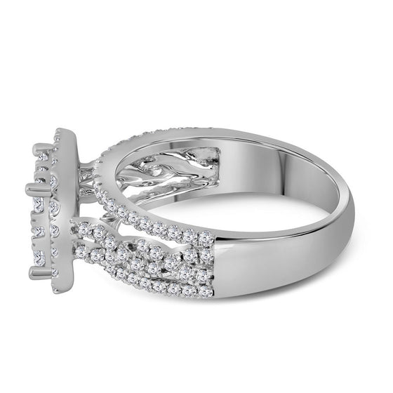 14k White Gold Round Diamond Cluster Bridal Wedding Engagement Ring 1-1/2 Cttw