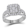 14k White Gold Round Diamond Cluster Bridal Wedding Engagement Ring 1-1/2 Cttw