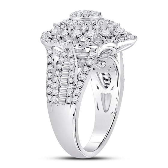 14k White Gold Round Diamond Cluster Pear Bridal Wedding Engagement Ring 1-3/4 Cttw