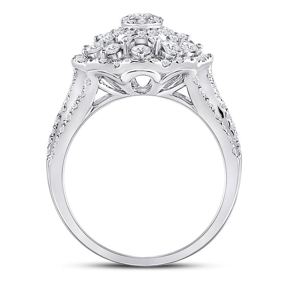 14k White Gold Round Diamond Cluster Pear Bridal Wedding Engagement Ring 1-3/4 Cttw