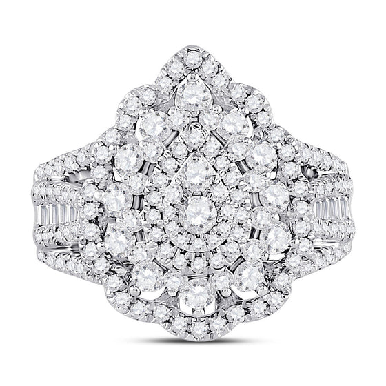 14k White Gold Round Diamond Cluster Pear Bridal Wedding Engagement Ring 1-3/4 Cttw