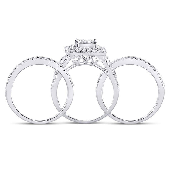 14k White Gold Princess Diamond Bridal Wedding Ring Band Set 2-1/2 Cttw