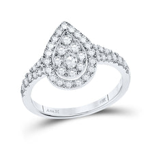  14k White Gold Womens Round Diamond Teardrop Ring 3/4 Cttw