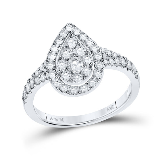 14k White Gold Womens Round Diamond Teardrop Ring 3/4 Cttw