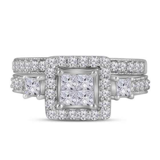 10k White Gold Princess Diamond Bridal Wedding Ring Band Set 1 Cttw