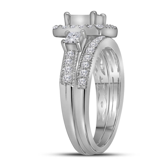 10k White Gold Princess Diamond Bridal Wedding Ring Band Set 1 Cttw