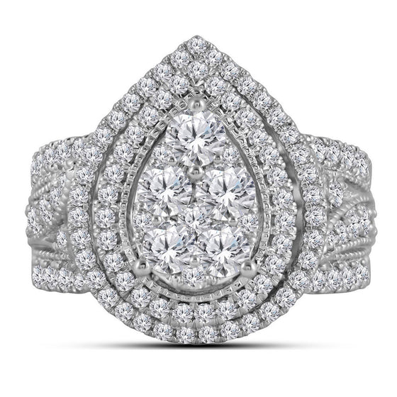 14k White Gold Round Diamond Pear Cluster Bridal Wedding Engagement Ring 2 Cttw