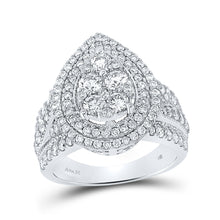  14k White Gold Round Diamond Pear Cluster Bridal Wedding Engagement Ring 2 Cttw