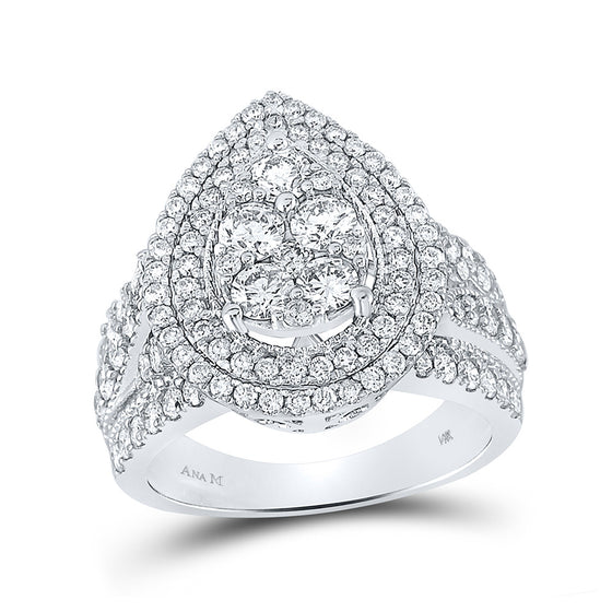 14k White Gold Round Diamond Pear Cluster Bridal Wedding Engagement Ring 2 Cttw