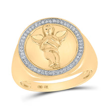  10k Yellow Gold Mens Round Diamond Circle Angel Ring 1/6 Cttw
