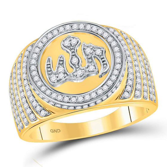 10k Yellow Gold Mens Round Diamond Allah Circle Ring 1 Cttw