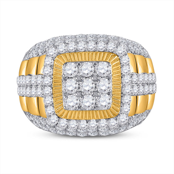 14k Yellow Gold Mens Round Diamond Ribbed Square Cluster Ring 5 Cttw