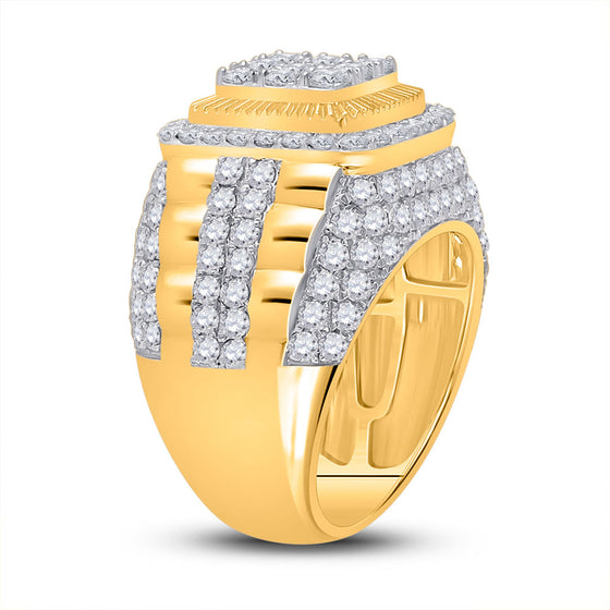 14k Yellow Gold Mens Round Diamond Ribbed Square Cluster Ring 5 Cttw