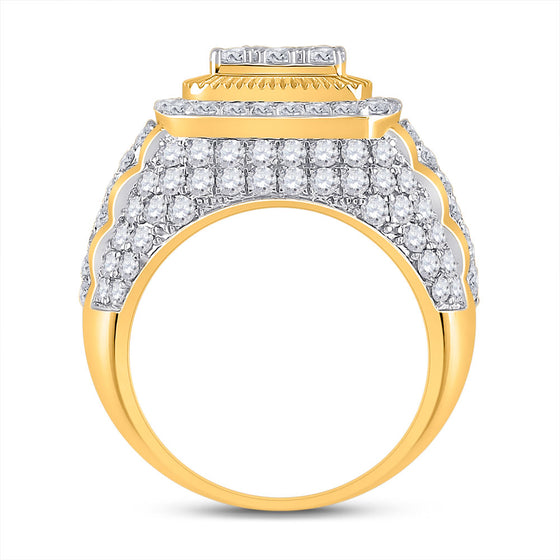 14k Yellow Gold Mens Round Diamond Ribbed Square Cluster Ring 5 Cttw