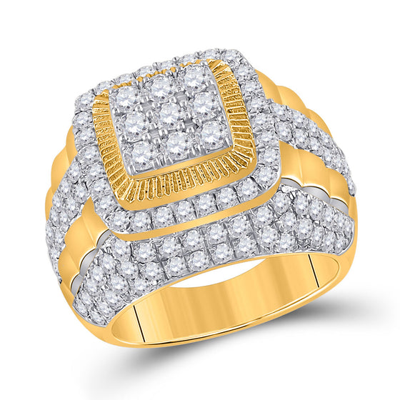 14k Yellow Gold Mens Round Diamond Ribbed Square Cluster Ring 5 Cttw