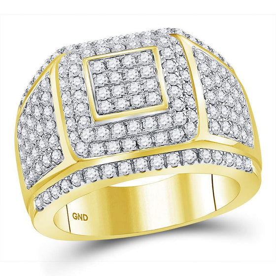 14k Yellow Gold Mens Round Diamond Cushion Cluster Ring 2-1/2 Cttw