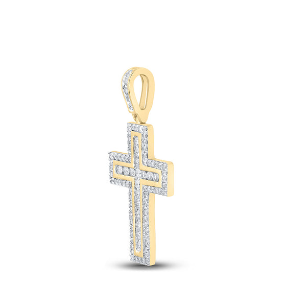 10k Yellow Gold Womens Round Diamond Cross Pendant 1 Cttw