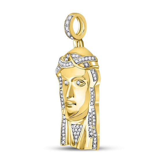 10k Yellow Gold Mens Round Diamond Jesus Face Charm Pendant 1/4 Cttw