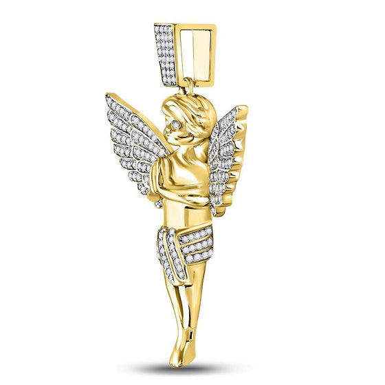 10k Yellow Gold Mens Round Diamond Angel Charm Pendant 3/8 Cttw