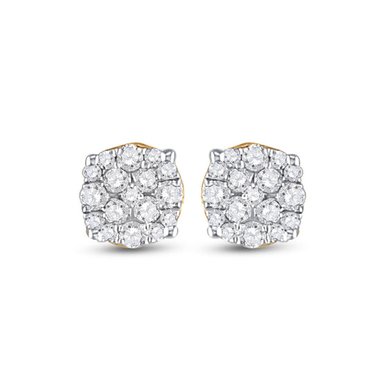 10k Yellow Gold Round Diamond Cluster Earrings 1/5 Cttw