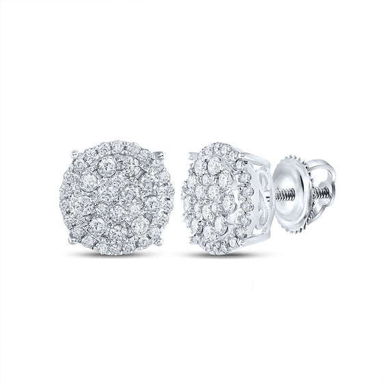 14k White Gold Womens Round Diamond Cluster Earrings 1-1/4 Cttw