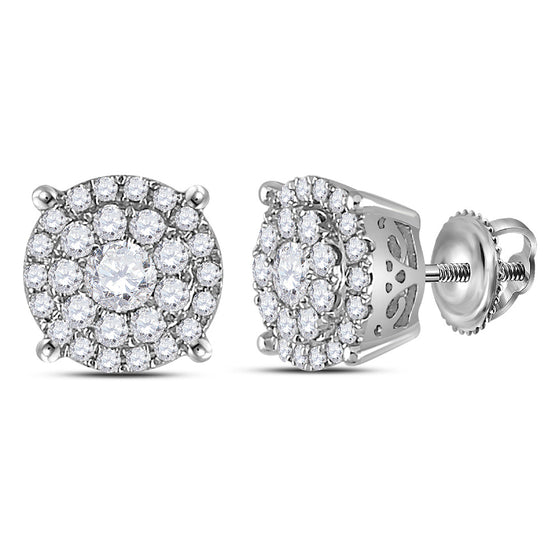 14k White Gold Womens Round Diamond Cluster Earrings 5/8 Cttw