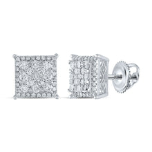  14k White Gold Womens Round Diamond Square Earrings 1 Cttw